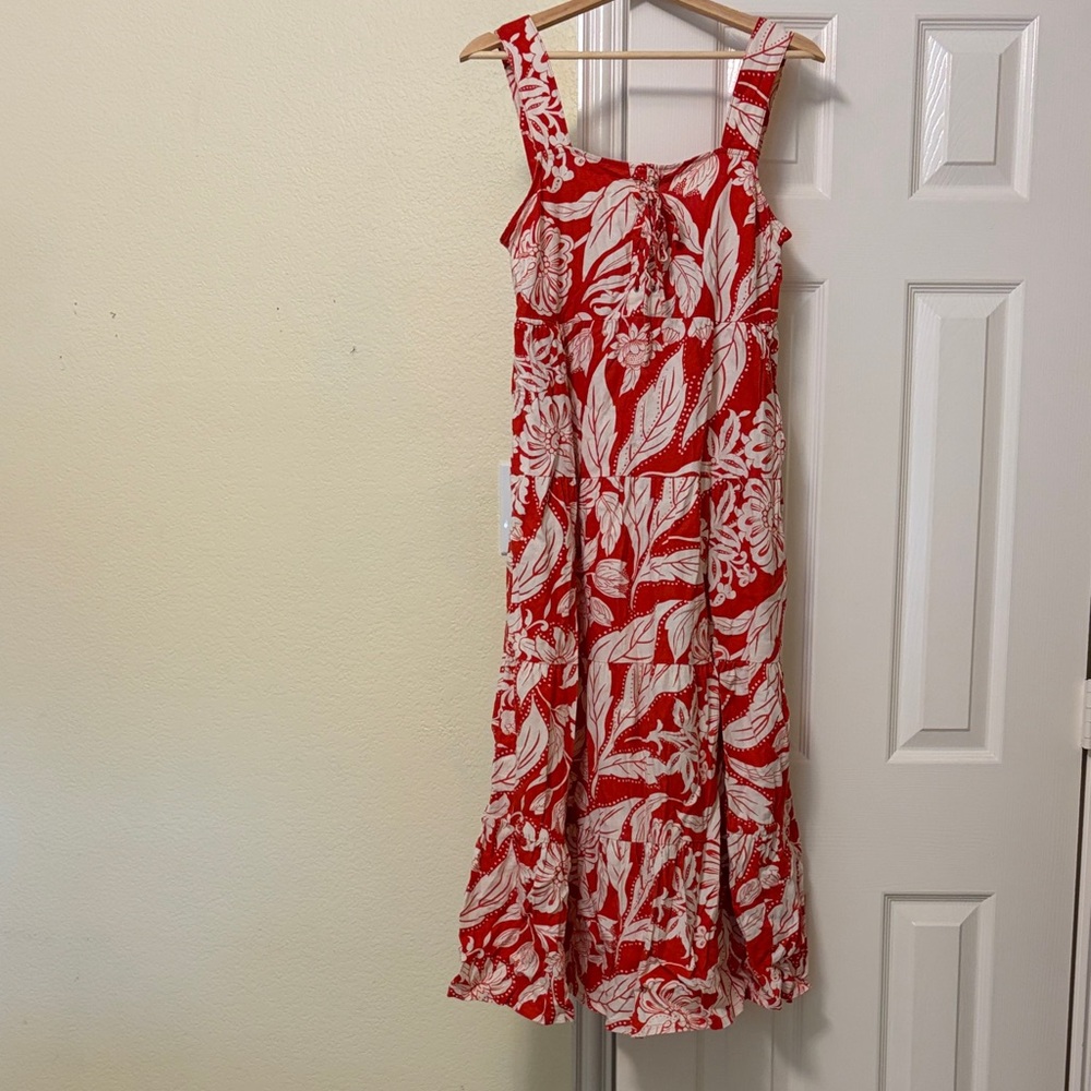 Floral Maxi Dress with Red and White Botanical Print